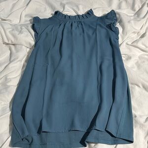 Ann Taylor Teal Ruffle Neck Blouse